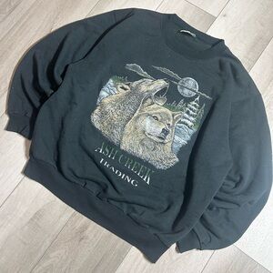 Ash Creek Trading Wolf Graphic Dark Green Sweater Size Large